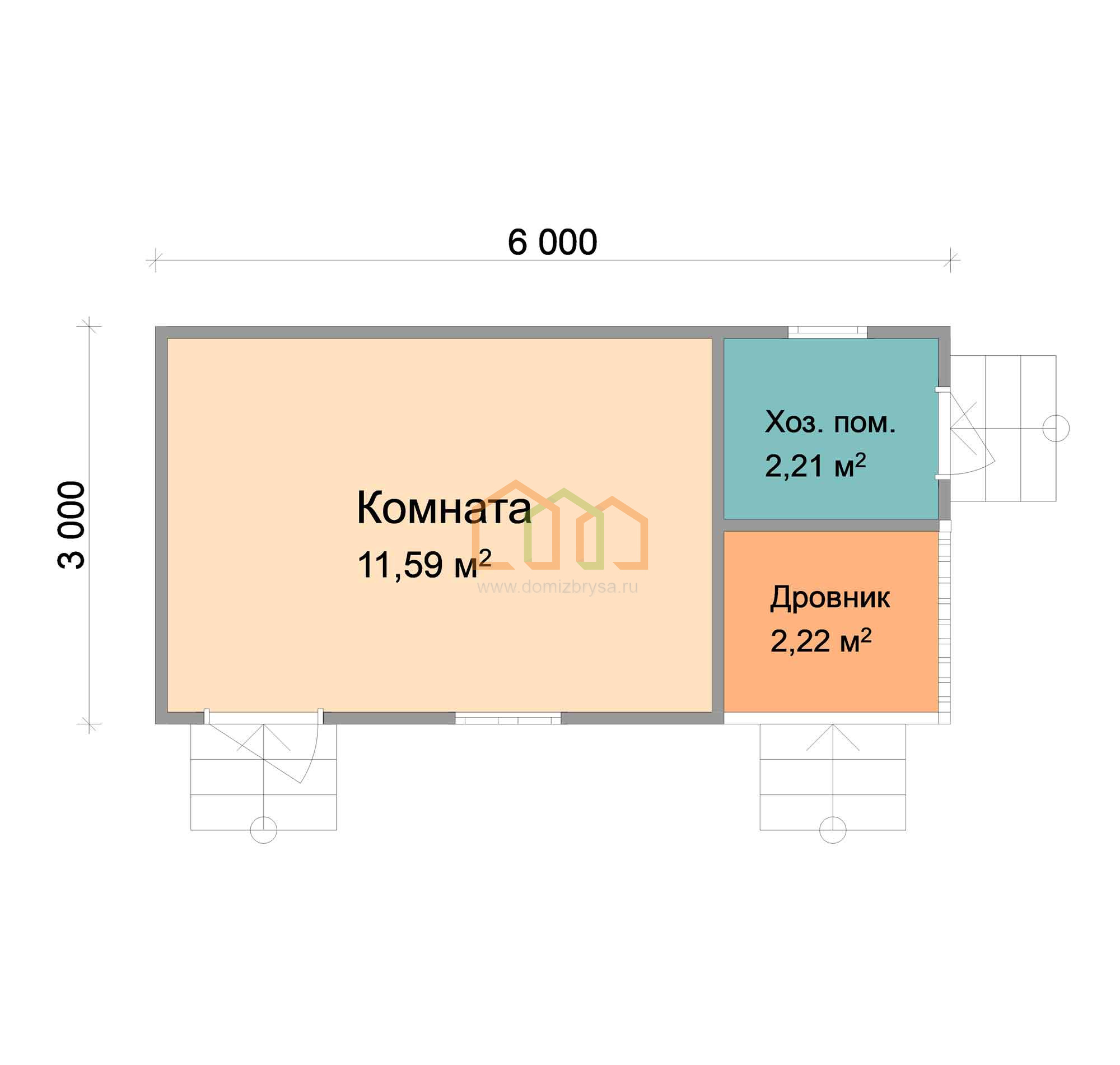 Брусовой садовый домик Клён - 2 (Б) 3x6 Площадь: 18 м² под ключ в Новом  Осколе